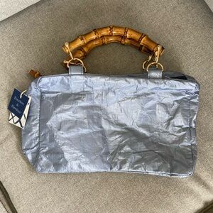 Bourbon & Bamboo Metallic light blue Mini Bag with Bamboo Handle